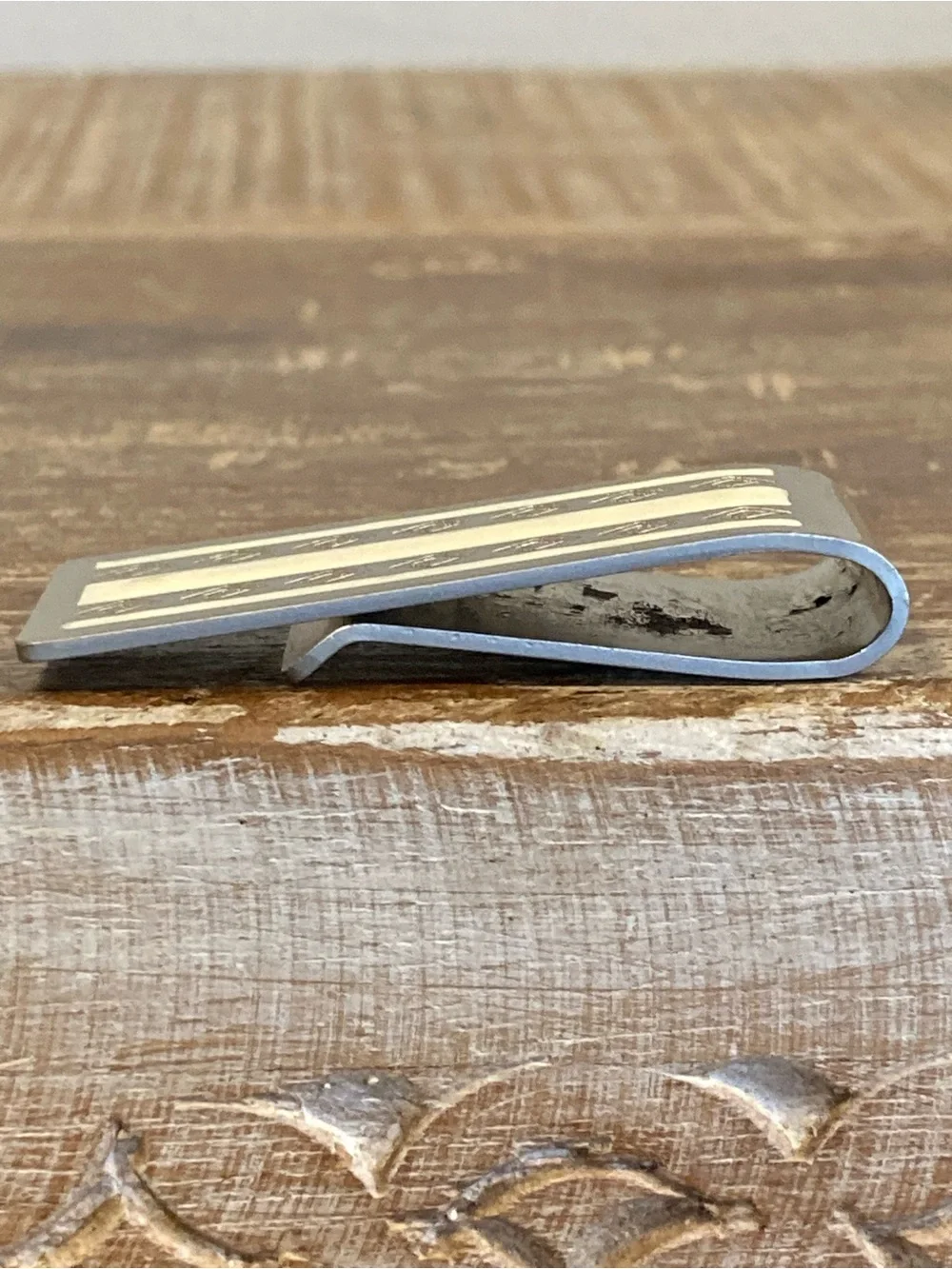 Men's Silver-Tone and Light Yellow Slim Money Clip